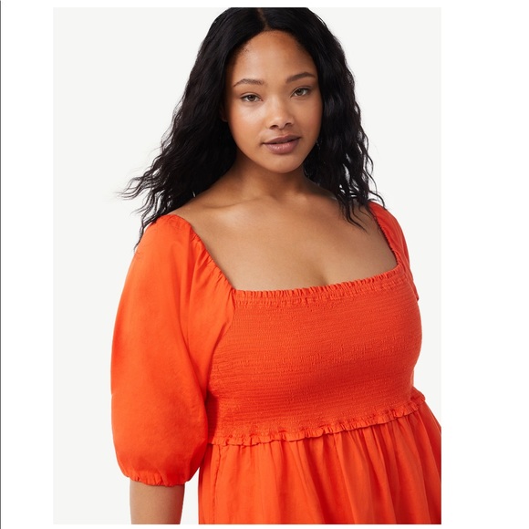 NWT Free Assembly Women's Smocked Midi Dress with Convertible Sleeves - Picture 3 of 10